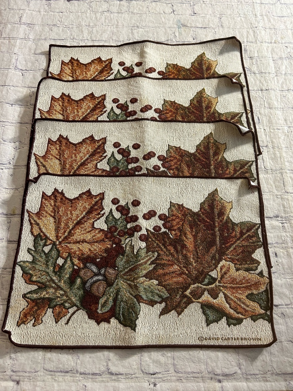 DAVID CARTER BROWN FESTIVAL OF LEAVES WOVEN TAPESTRY (4) PLACEMATS AUTUMN
